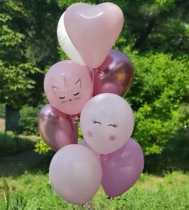 Фонтан из 11 гелиевых шаров "Кошка Единорожка"