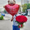 Букет из 101 розы (60см) и гелиевый шар медведь сердце