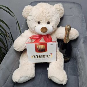 Мягкий медведь, шампанское и конфеты мерси